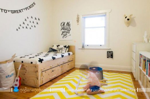 تزئین اتاق کودک با فرش زرد رنگ