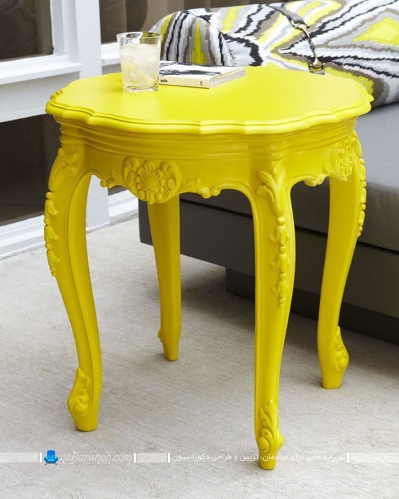میز عسلی میز جلو مبلی میز چوبی سلطنتی زرد رنگ
