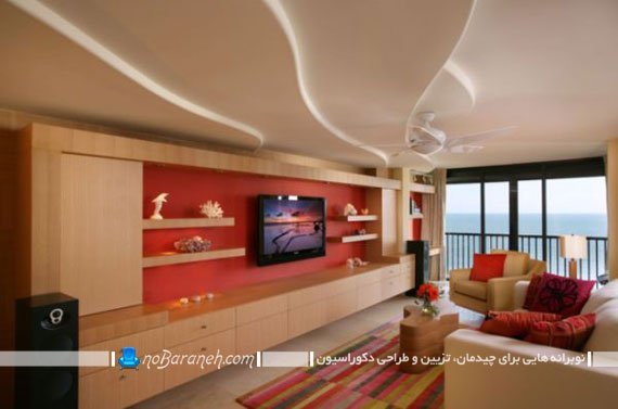 تغییر رنگ دیوار پشت تلویزیون به رنگ قرمز