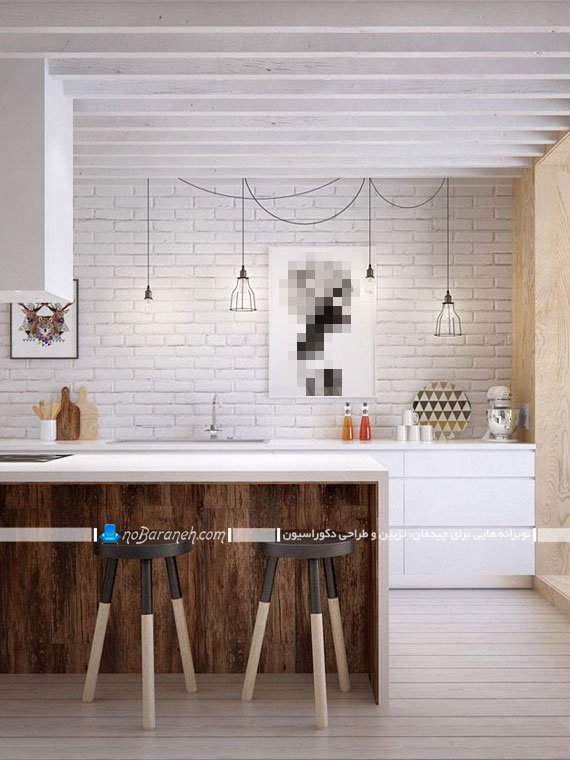 تزیین شیک دیوار آشپزخانه با آجر دکوراتیو تزیینی آنتیک سنگی مدرن شیک زیبا سفید رنگ ارزان قیمت