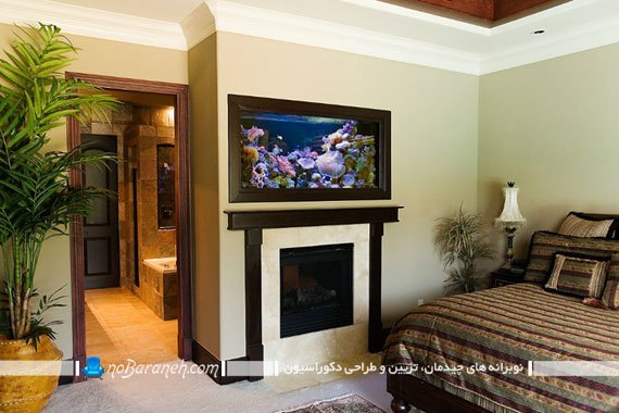 تزیین بالای شومینه با آکواریوم