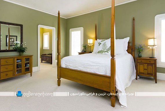 اتاق خواب کلاسیک با دیوارهای سبز رنگ