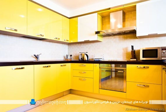 طراحی دکوراسیون آشپزخانه با زرد سیر