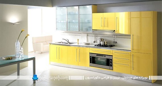 کابینت مدرن آشپزخانه با رنگ زرد