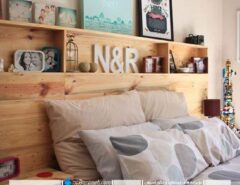 قفسه چوبی کنار تخت خواب، تزیین سرویس خواب با بوفه و طبقات چوبی ، شلف بندی تخت خواب