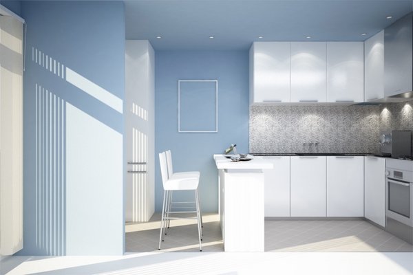 تزیین آشپزخانه با رنگهای سفید و آبی