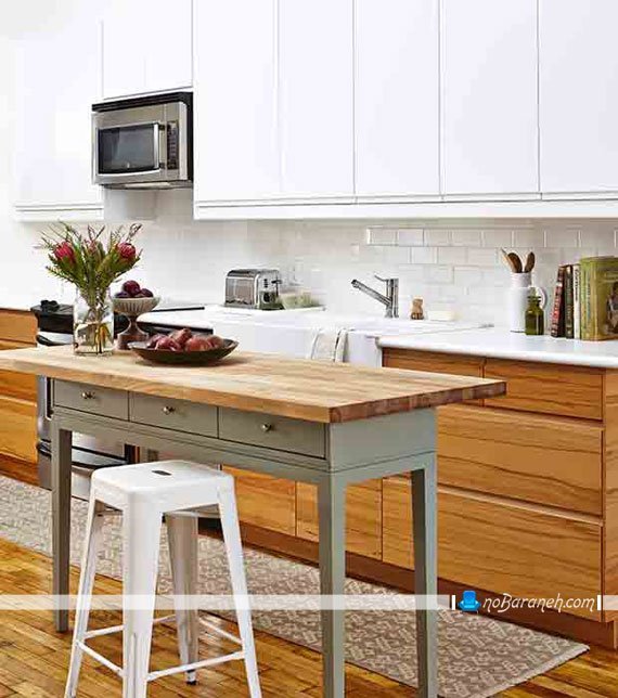 کابینت سفید و طرح چوب. مدل های جدید رنگ بندی سفید و قهوه ای کابینت آشپزخانه کلاسیک مدرن 