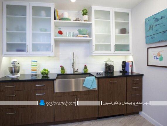 رنگ بندی سفید و قهوه ای کابینت آشپزخانه با طرح و مدل های جدید شیک مدرن ساده 2019 2020 2021
