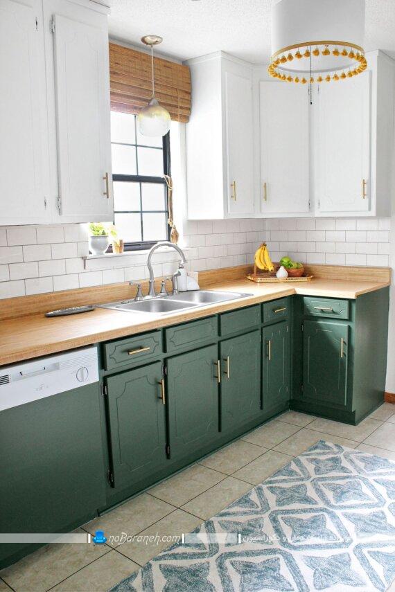 مدل های جدید و شیک کابینت سبز و سفید آشپزخانه. عکس و مدل طرح های کلاسیک کابینت آشپزخانه با رنگ بندی سفید و سبز