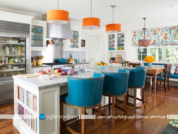 صندلی اپن آشپزخانه با رنگ آبی. مدل های جدید صندلی اپن کلاسیک 