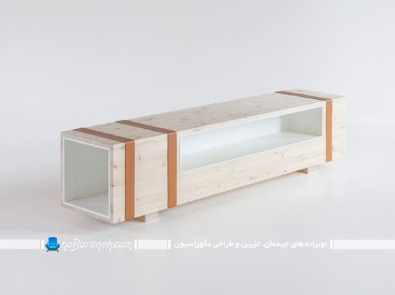 باکس چوبی ساده برای چیدمان تلویزیون. میز تلویزیون طرح جدید چوبی شیک مدرن