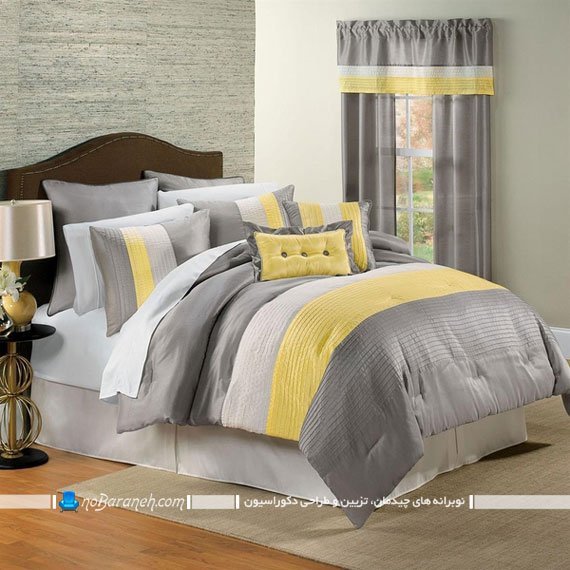 طراحی دکوراسیون کلاسیک اتاق خواب با خاکستری، مدل سرویس خواب و تخت خواب کلاسیک، ست کردن روتختی و روبالشی با پرده