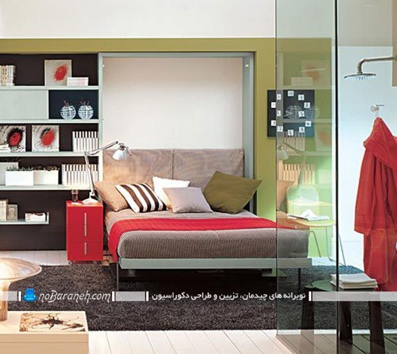 تخت خواب دیواری تاشو با میز تحریر کمجا. تخت خواب کمجا دیواری شیک مدرن دخترانه اتاق نوجوان