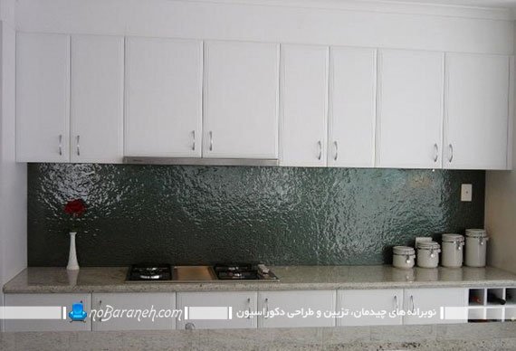 مدل جدید بین کابینتی شیشه ای طرح دار شیک و مدرن کابینت سفید.