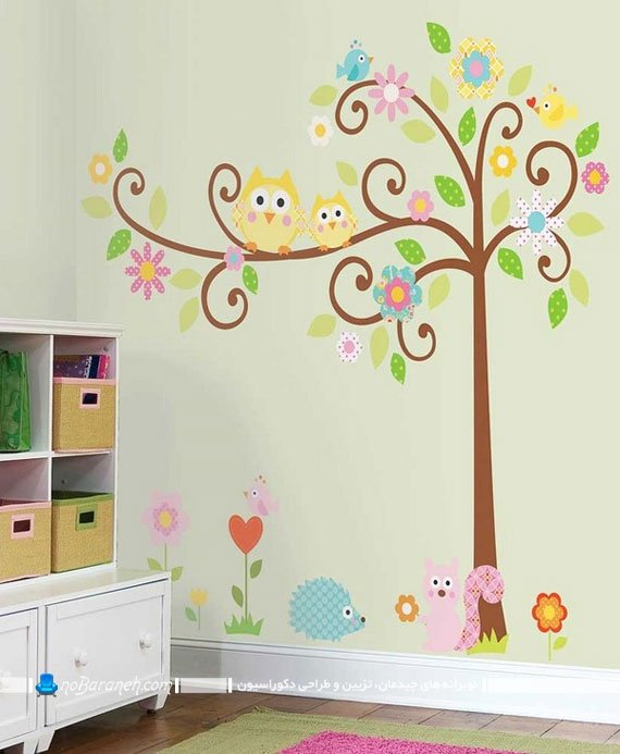استیکر بزرگ اتاق بچه برای تزیین دیوارها. تزیین دیوار اتاق کودک با استیکر طرح درخت و طبیعت منظره
