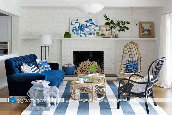 هارمونی رنگ آبی در دکوراسیون پذیرایی