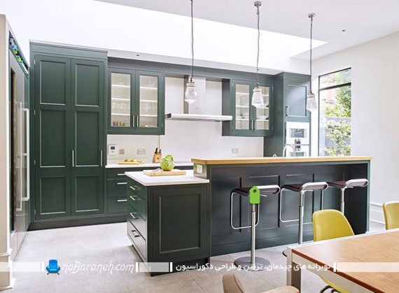 مدل کابینت های دوقلو در آشپزخانه / عکس تزیین آشپزخانه اپن با کابینت های شیشه ای
