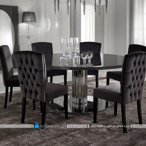 میز نهار خوری شش نفره گرد و مدرن میز ناهارخوری سیاه رنگ شش نفره زیبا شیک مدرن کلاسیک با عکس