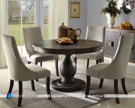 میز ناهاری خوری گرد چهار نفره / عکس میز ناهار خوری گرد چوبی کم جا مدل های جدید میز نهارخوری 