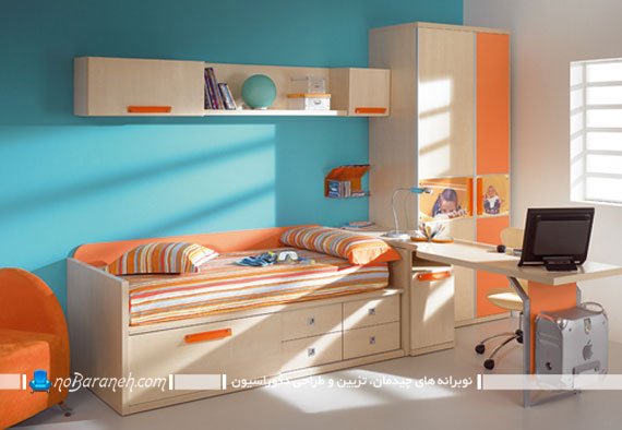 دکوراسیون اتاق نوجوان دختر با نارنجی و آبی رنگ آمیزی دخترانه دکوراسیون اتاق کودک با نارنجی و آبی