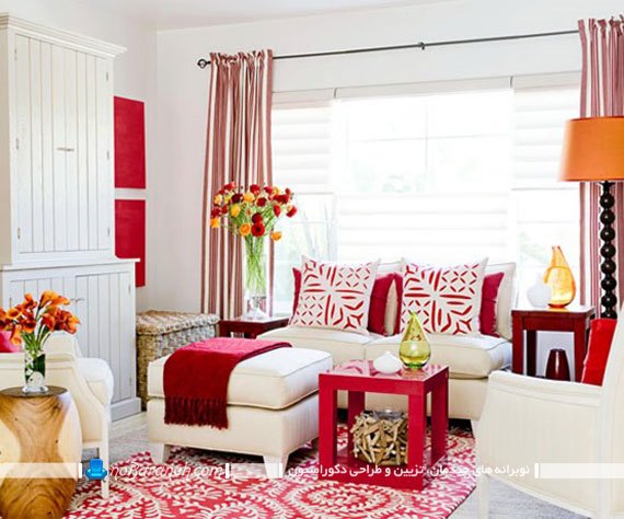 دیزاین داخلی با رنگ آمیزی قرمز و سفید. عکس طراحی داخلی شیک منزل با سفید و قرمز یا زرشکی