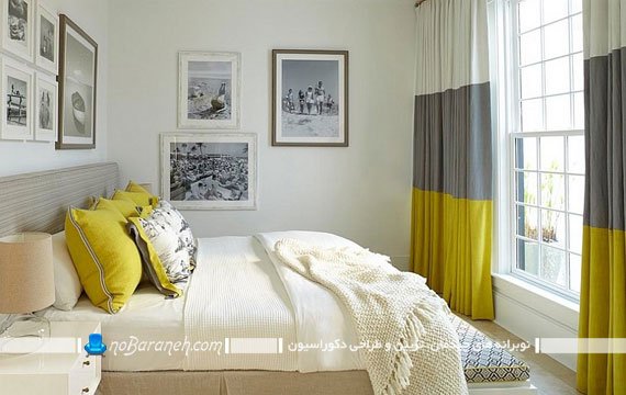 تزیین اتاق عروس با رنگ زرد و خاکستری طراحی مدرن اتاق خواب با زرد و خاکستری و سفید. مدل های شیک مدرن جذاب مد روز دکوراسیون اتاق خواب عروس