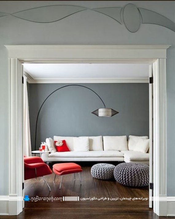 کنتراست و تضاد رنگی سفید و خاکستری در اتاق پذیرایی رنگ های تیره و روشن در دکوراسیون منزل