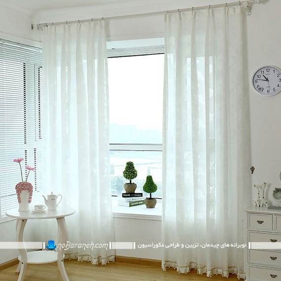 پارچه پرده ای حریر گلدار نازک برای تزیین پنجره اتاق خواب و اتاق پذیرایی. مدل های جدید پرده حریر نازک دو طرفه سفید رنگ و طرح دار