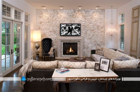 طراحی دکورسیون شومینه با سنگ های تزیینی دکوراسیون شومینه دیواری دکوراسیون شومینه کنج دیوار