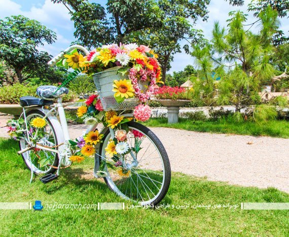 تزیین باغچه با دوچرخه قدیمی. تزیین باغ و باغچه با دوچرخه قدیمی و گلها. تزیینات شیک و ارزان قیمت برای فضای باز خانه و منزل