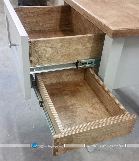 طراحی کشو کابینت آشپزخانه. طراحی جدید کشو کابینت به شکل مدرن و مخفی. فضاسازی در بین کابینت های آشپزخانه
