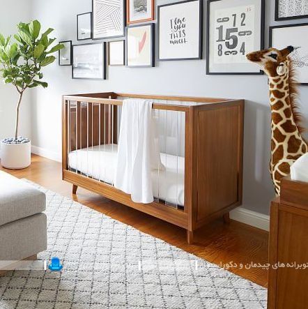 مدل جدید تخت خواب مدرن و چوبی نوزاد با طراحی ساده شیک زیبا برای کودک دختر و پسر. سرویس خواب نوزاد