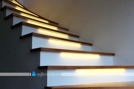 تزیین پله های داخلی با نورپردازی مدرن و فانتزی شیک. ایده های تزیین خلاقانه پله های چوبی منزل و خانه به سبک شیک و مدرن. مدل روشنایی راه پله