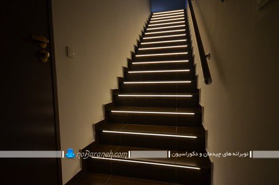 نورپردازی راه پله داخلی خانه به شکل ارزان قیمت. مدل چراغ و روشنایی برای پله های دوبلکس و داخلی منزل برای تزیین پله های چوبی. شیک ترین مدل های تزیین پله های طبقات منزل و ساختمان. روشنایی راه پله