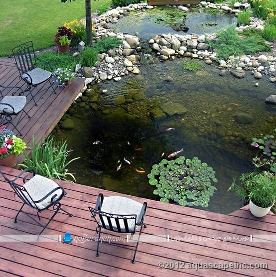 تزیین حوض و آبنما و استخر حیاط باغ ویلا با دیزاین طراحی شیک مدرن فانتزی.