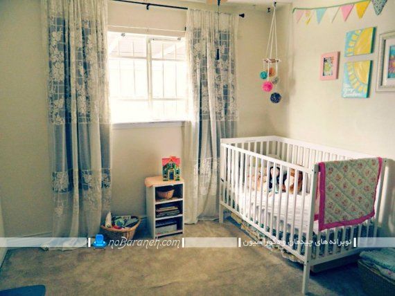پرده اتاق کودک نوزاد دختر با رنگ بندی آبی در مدل ساده بچه گانه.