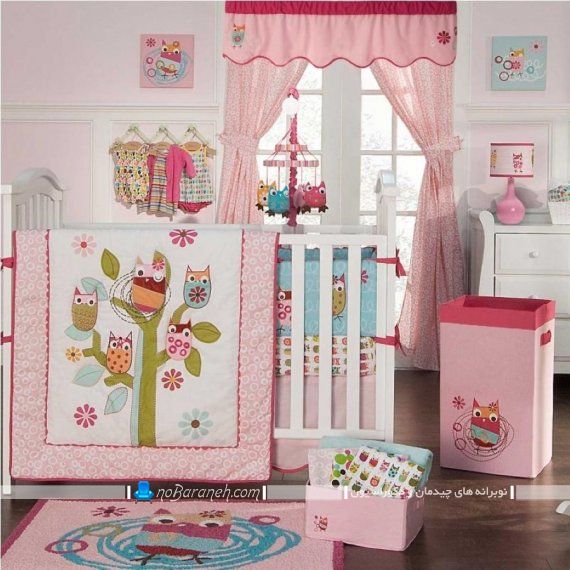 عکس مدل پرده اتاق کودک دختر نوزاد با رنگ صورتی برای دکوراسیون دخترانه. مدل پرده اتاق نوزاد با رنگ صورتی و والان دار
