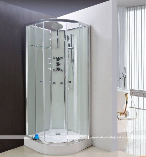 کابین دوش شیشه ای حمام کوچک با ماساژور و درب ریلی با طراحی شیک و مدرن کابین دوش ارزان قیمت
