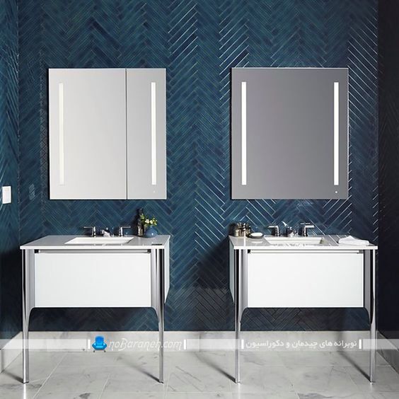 کاشی تزیینی شیک حمام و توالت با رنگ آبی درباری سرمه ای با طرح فانتزی مدرن برای دیزاین 2020 سرویس بهداشتی.