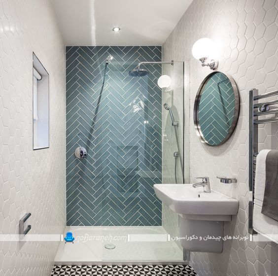 کاشی دیواری سرویس بهداشتی طرح جدید شیک مدرن مناسب حمام توالت روشویی با عکس رنگ سبز.