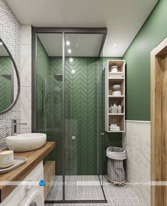 سرامیک حمام و دستشویی در مدل های فانتزی شیک مدرن با رنگ سبز با طرح جدید برای تزیین سرویس بهداشتی.