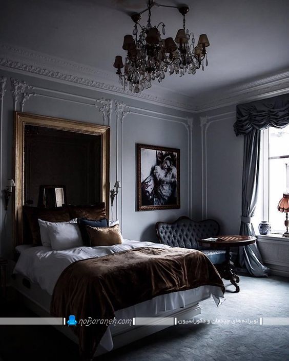طراحی دکوراسیون پاریسی و فرانسوی با رنگهای تیره ، دکوراسیون فرانسوی اتاق خواب ، دکوراسیون اتاق خواب فرانسوی 