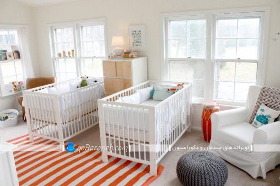 تخت نوزاد دو قلو ایکیا با طراحی شیک و مدرن برای تزیین دکوراسیون اتاق بچه. مدل چیدمان تخت نوزاد در اتاق خواب کودک دو قلو به همراه تصویر.