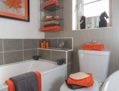 دیزاین دکوراسیون حمام توالت رنگ نارنجی