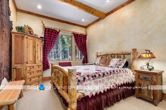 عکس اتاق خواب روستیک ، سبک روستیک در معماری داخلی اتاق خواب، عکس اتاق خواب روستایی با سرویس خواب چوبی و کمدهای چوبی