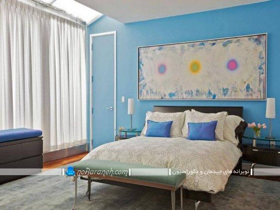 مدل اتاق خواب عروس دیزاین شده با رنگ آبی ، تزیین شیک و کلاسیک اتاق خواب عروس و داماد با هزینه کم و ارزان / عکس