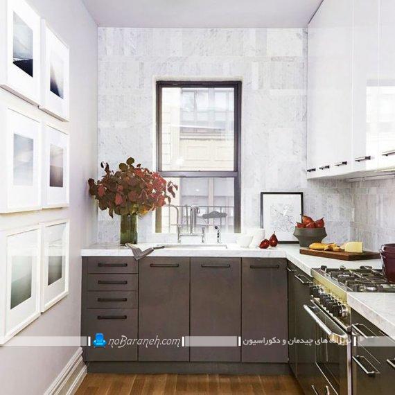 کابینت سفید قهوه ای آشپزخانه ، کابینت کاکایویی سفید آشپزخانه کوچک، مدل جدید کابینت مدرن و شیک آشپزخانه با طراحی زیبا