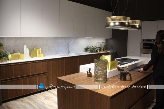مدل جدید و مدرن کابینت آشپزخانه سفید قهوه ای شیک و زیبا