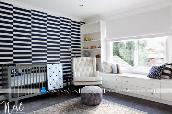 طراحی اتاق کودک با رنگ سیاه و سفید. طراحی دکوراسیون شیک و مدرن اتاق نوزاد