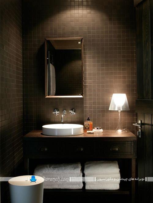 کاشی و سرامیک مدرن و قهوه ای رنگ برای دکوراسیون حمام روشویی دستشویی توالت سرویس بهداشتی شیک مدرن